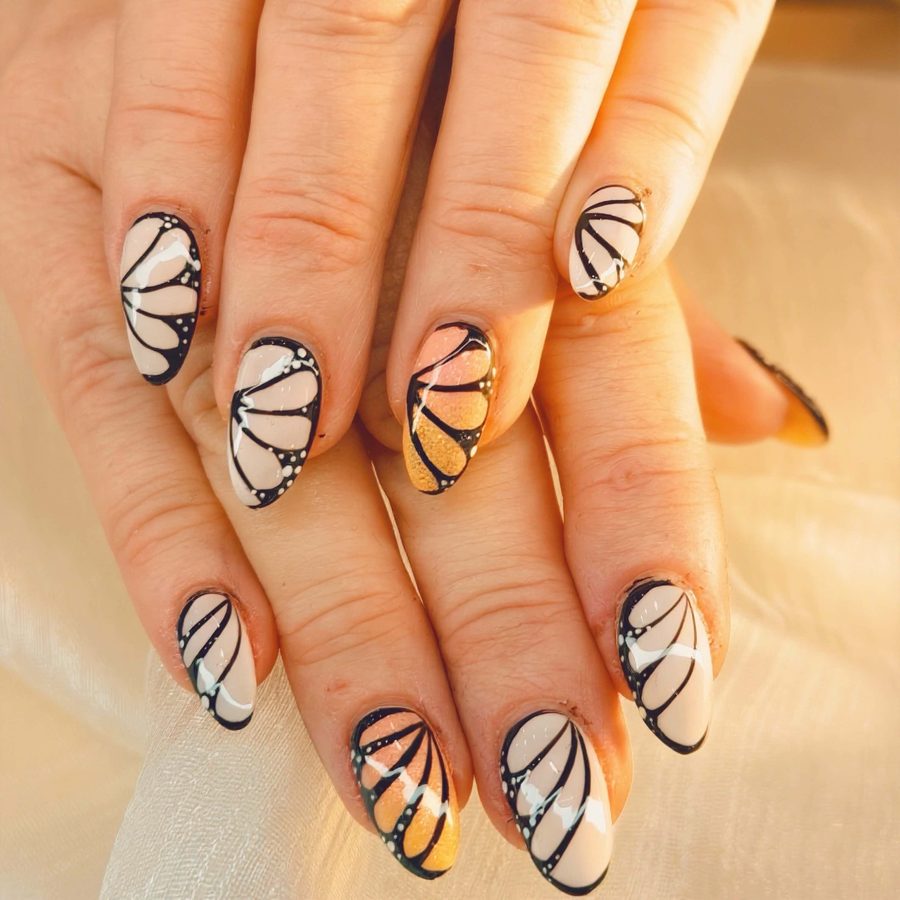 Hand-painted butterfly wing nails