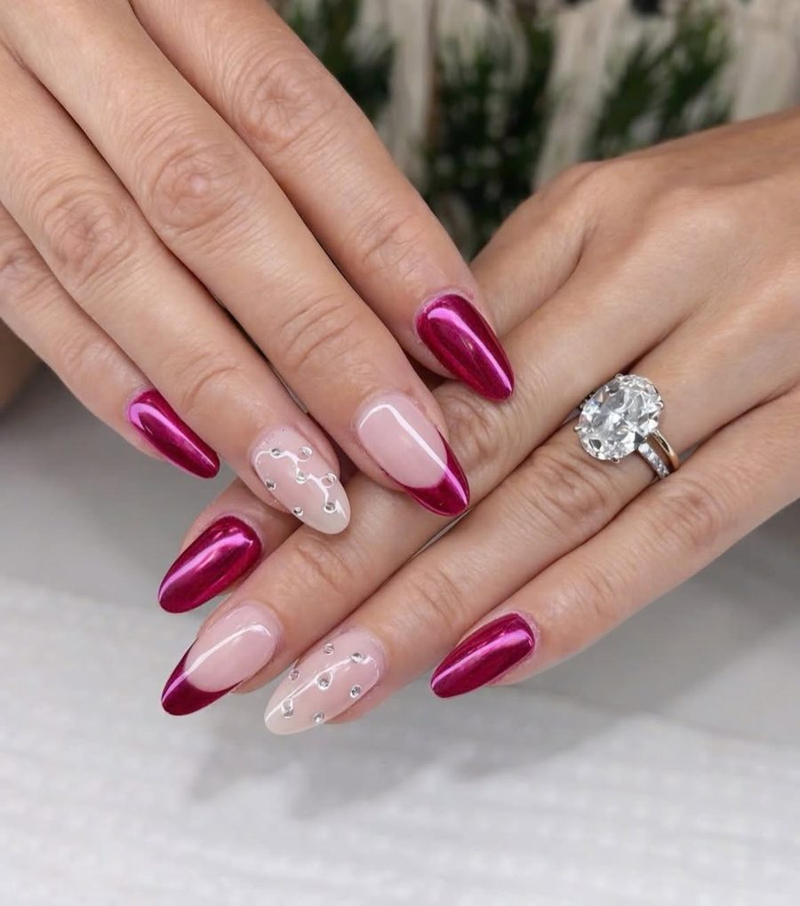 Magenta chrome and nude nails