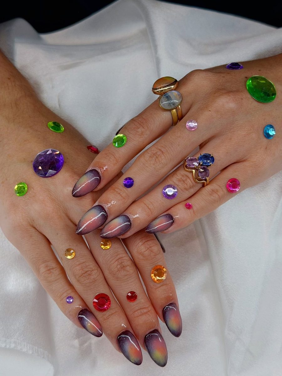 Bedazzled nails with coloured gems